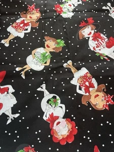 Loralie Harris Snow Lady Fabric Remnant Snowball Christmas Black Holiday F62 - Picture 1 of 6