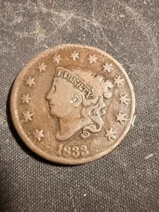 1833 Großer Cent Krönchenkopf 1C Ungraded Lot #1194 - Bild 1 von 3