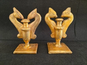 2 Porta Palme in Legno Intagliato Dorato e a Forma Animale del Fine 600 - Foto 1 di 7