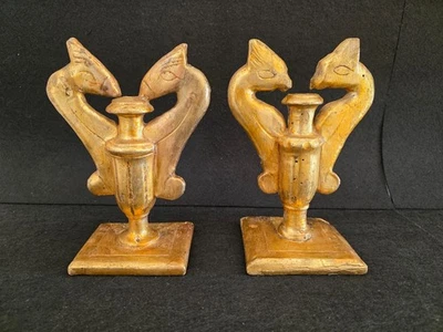 2 Porta Palme in Legno Intagliato Dorato e a Forma Animale del Fine 600 - Immagine 1 di 4