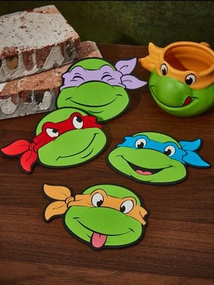 New SET OF 4 TEENAGE MUTANT NINJA TURTLES Coaster Set Coffee Mug Table Silicone - Image 1 of 4