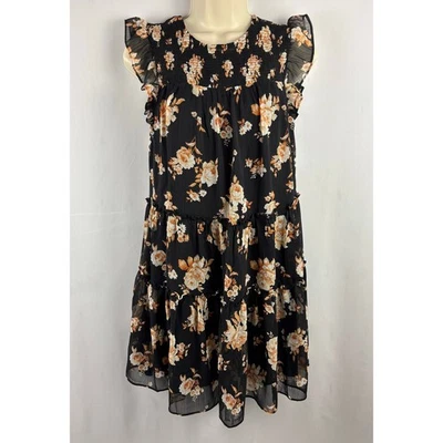 Vestido Trixxi Negro Floral Calado Para Mujer XS Cottagecore Flutter Forrado con Volantes Foto 1 de 4