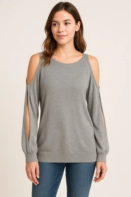 Suéter Vince Camuto Brillante Mujer Grande Gris Plata Manga Hombro Frío Tejido Foto 1 de 4