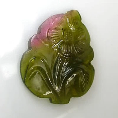 18.52 ct  DAZZLING NATURAL TOURMALINE  LEAF FANCY CARVING CUT  See Vdo  6178 YEL - Image 1 of 2