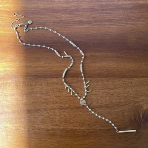 Boho Minimalist Madewell Lariat Necklace Gold-Tone Beaded Modernist Jewelry - Picture 1 of 6