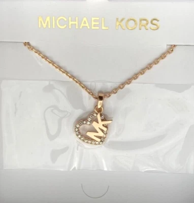 Michael Kors MKJX7778791 Rose Gold Tone Logo Heart Charm Necklace $115.00 - Image 1 of 4