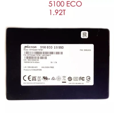 Micron 5100 ECO 1.92 TB SSD eTLC SATA III 6Gbps PLP 2.5" MTFDDAK1T9TBY-1AR1ZABYY - Image 1 of 3