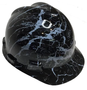 Hydro Dipped Custom Hard Hat MSA Cap Style White On Black Marble - Picture 1 of 7