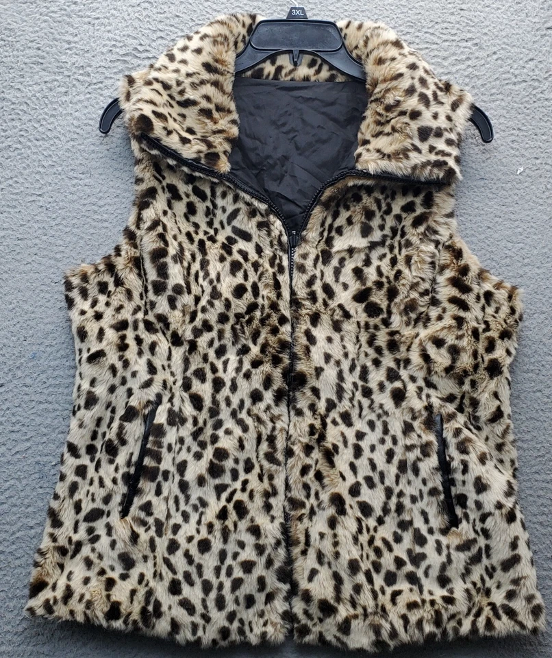 Dressbarn Reversible Vest Womens L Multi Animal Print Fox Fur Sleeveless Zipper - Image 1 of 4