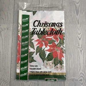 Vintage Plastic Tablecloth tree skirt Christmas poinsettia 54 x 90 NEW Hong Kong - Picture 1 of 8