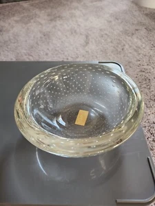 Venetian Murano Glass Clear Glass Control Bubble Art Glass Dish Bowl - Picture 1 of 3