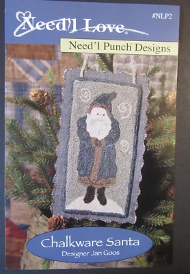 Neel'l Love #NLP2 CHALKWARE SANTA Punch Needle Embroidery Pattern Fabric - Image 1 of 4