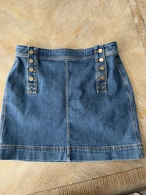 Loft Ann Taylor Blue Denim Skirt Sz 8 Pencil  Buttons Waist 34” Length 17” - Image 1 of 4