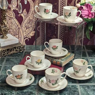 Juego de 7 tazas de té y platillos pequeños Picard China Gloriglo American Rose Society Foto 1 de 4