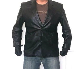 GaB Firenze Italia Black Leather Sport Jacket Blazer XL - Picture 1 of 9