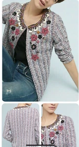 New Anthropologie Summer of Love Embellished Tweed Jacket Top Small - Picture 1 of 3