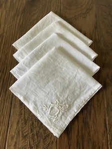 4 Vintage weiße Leinen Mittagessen Servietten - Bild 1 von 5