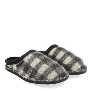 HAFLINGER FLAIR PLAID BLACK AND WHITE FELT WOOL SLIPPER - Picture 1 of 1