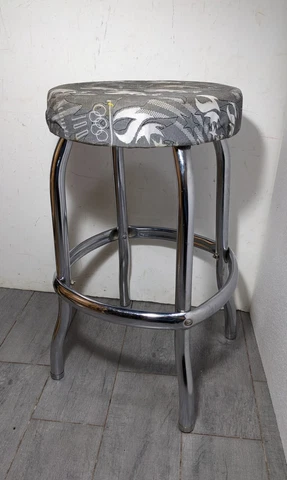 Vintage Cosco Round Work Shop Counter Bar Stool - Chrome Steel Cover