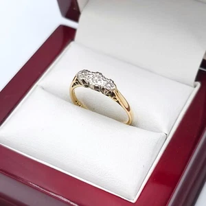 Vintage 18ct Solid Yellow Gold Natural 0.05 Ct Illusion Diamond Trilogy Ladies R - Picture 1 of 7