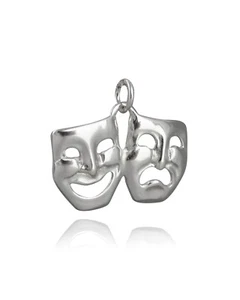 Comedy Tragedy Masks Charm Sterling Silver for Bracelet Stage Theater Acting NEW - Picture 1 of 2