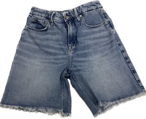 Good American Denim 90’s Bermuda Jeans Shorts blau High Rise ausgefranster Saum 2/26 - Bild 1 von 11