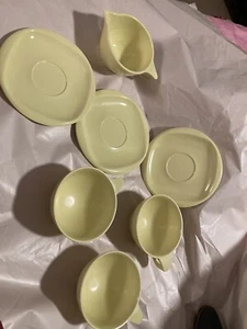 BoontonWare Belle Yellow Vintage MCM Melmac Melamine 3-Cups 3-Saucer’s Creamer - Picture 1 of 12