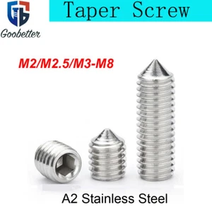A2 Stainless Cone Point Grub Screws Hex Socket Set Screw Din 914 M2 M2.5 M3-M8 - Picture 1 of 79