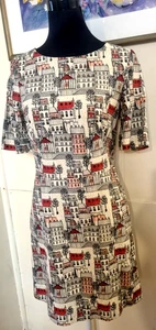 EMILY & FIN 100% Cotton Parisian Houses Print Dress. Size UK 10 EU 38 - Picture 1 of 9