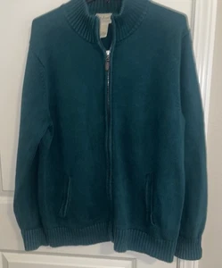 LL Bean Strickjacke Pullover Herren groß grün 100 % Baumwolle durchgehender Reißverschluss Taschen Attrappe h5 - Bild 1 von 8