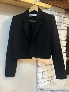 Blazer/Traje Chaqueta Zara Para Mujer Negro Recortado Talla Mediana - Imagen 1 de 4