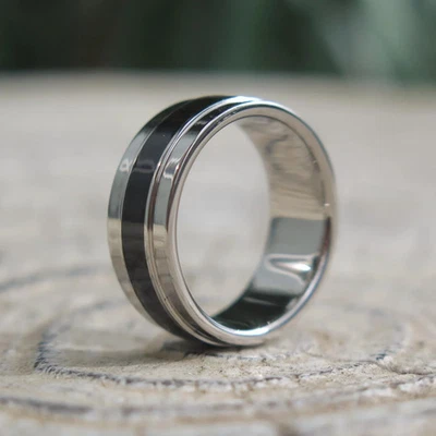 Alianza de anillo de boda de titanio de madera de joyería hawaiana de 8 mm #TRE-1006-08 Foto 1 de 4