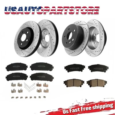 Front Rear Drilled Rotors Brake Pads for Toyota Sienna Highlander RX350 RX450h Foto 1 de 4