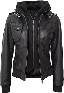 Women’s Black Cafe Racer Leather Jacket – 100% Soft Sheepskin Biker Moto Jacket - Picture 1 of 8