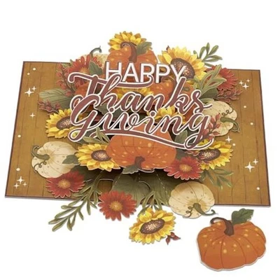 Happy Thanksgiving Pop Up Card, Pumpkin, Flowers, Thanks Giving, 3D Popup  - Image 1 of 4