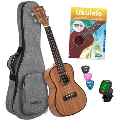 Ukelele de concierto Cascha HH2036 Premium caoba + libro de texto + sintonizador + bolsa + 3 plec