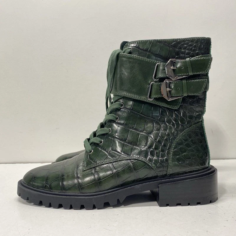 Vince Camuto Men Green Croc Embossed Leather Lace Up Buckle Combat Boots 8.5 - Image 1 of 4