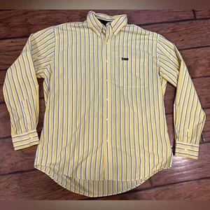 Chaps Dress Shirt Mens Large yellow striped button down Easy Care Preppy Y2K - Picture 1 of 11