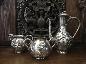 Antique JAPANESE STERLING SILVER TEA Set, 19c. 1072g. - Picture 1 of 12