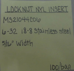 (100) Locknut Nylon Insert 6-32 Stainless Steel MS21044C06 - Picture 1 of 3