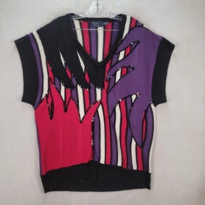 Camicetta donna vintage anni 90 Bonnie Lee maglia a righe paillettes maximalista taglie forti 2X - Foto 1 di 19
