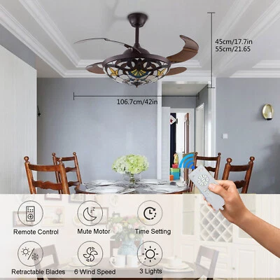 42" Ceiling Fan Light Tiffany Style Chandelier Fan Lamp w/Remote Fandelier SALE - Image 1 of 4