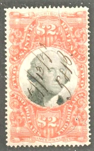 U.S. Revenue ~ Scott R145 ~ 1872 ~ $2.00 Vermillion & Black ~ USED ~ VF - Picture 1 of 1