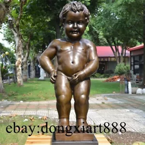 72 CM Western Art Deco Pure Bronze Marble Belgian Piss Boy Ornament Sculpture - Picture 1 of 7