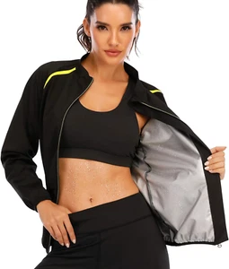 Women Sauna Jacket Slimming Sweat Sauna Suit Sauna Shirt Long Sleeve Workout Top - Picture 1 of 12