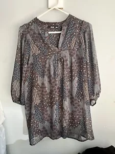 ana Damen Bluse braun blau geblümt transparent gefüttert Gr. XL Shirt Top - Bild 1 von 4