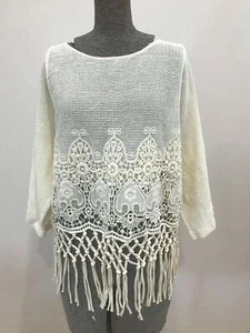 Zara trafaluc 100% cotton mesh lace macramé fringe tassel top size M cream - Picture 1 of 7