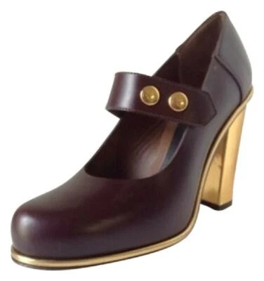 NEW MARNI Rich Burgundy/Gold Heel Mary Jane Pumps (Size 35.5) - MSRP $685.00! - Image 1 of 4