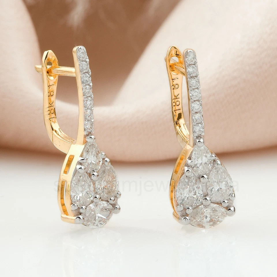 Pendientes Huggie con clip de aro de diamantes reales HI/SI de 0,96 quilates regalo joyería de oro de 14 quilates Foto 1 de 4