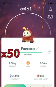 50x Fuecoco Pokemon Bundle !! Good Chance of Lucky and Good IVs !! Go - Picture 1 of 1